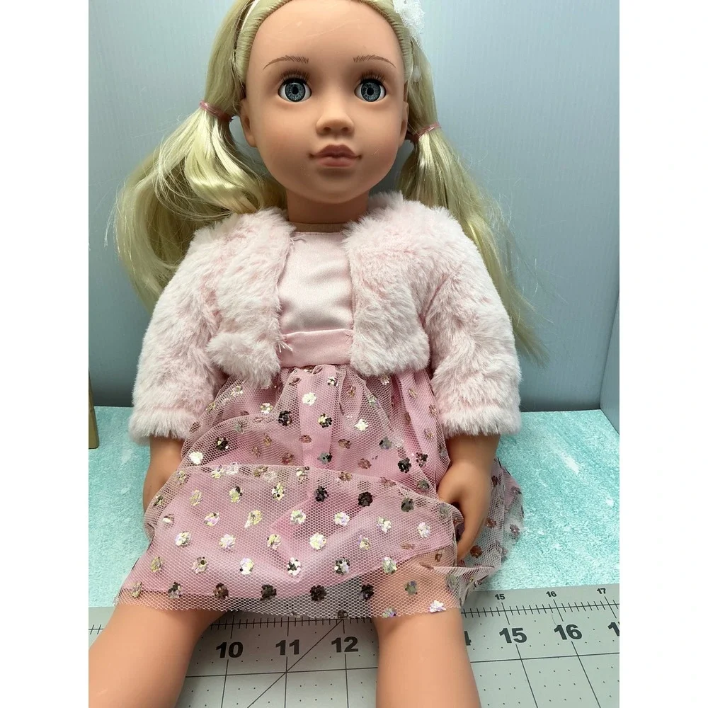 Our Generation Doll Blonde Hair Blue Eyes Pink Dress‎ Outfit 18 Inches
